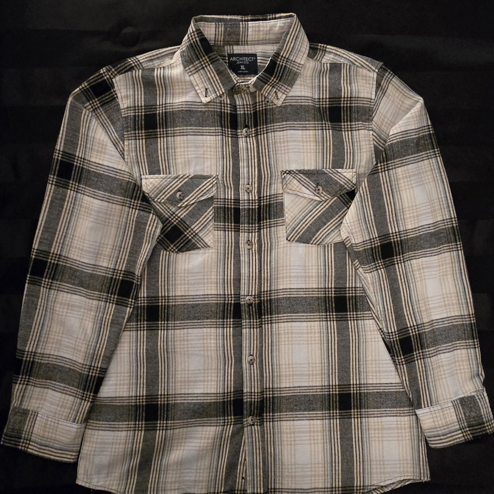 Architect Men’s Black and Cream Plaid Button-Down Shirt